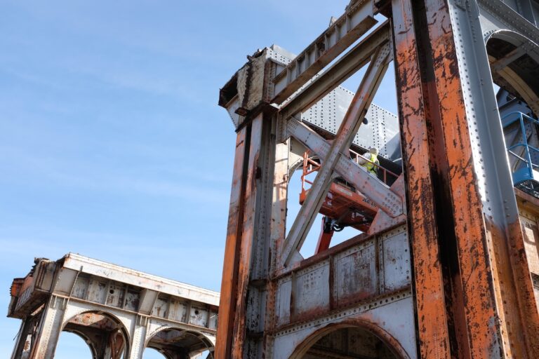 industrial painting structure against blue sky