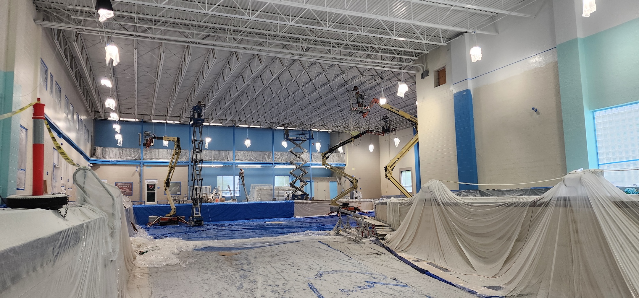 Indoor construction site with equipment