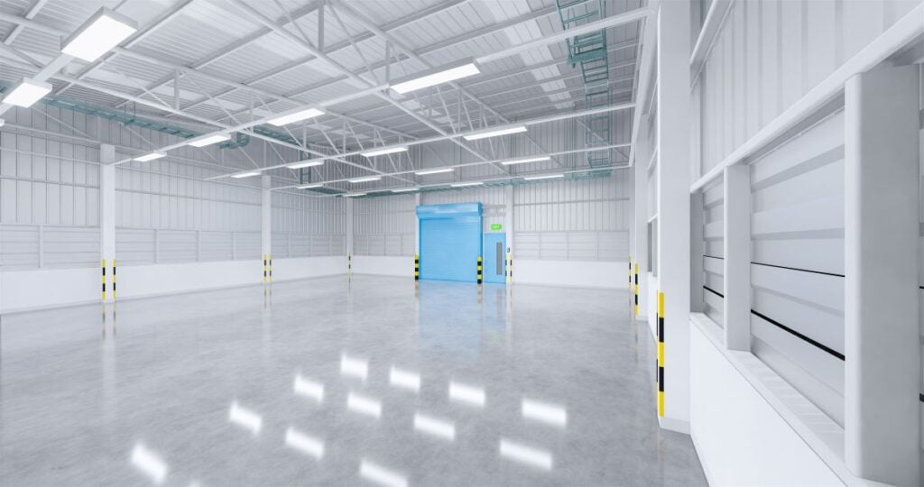 Warehouse with polished conrete floor