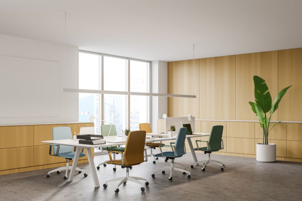 best office colors wood and white walls conference room