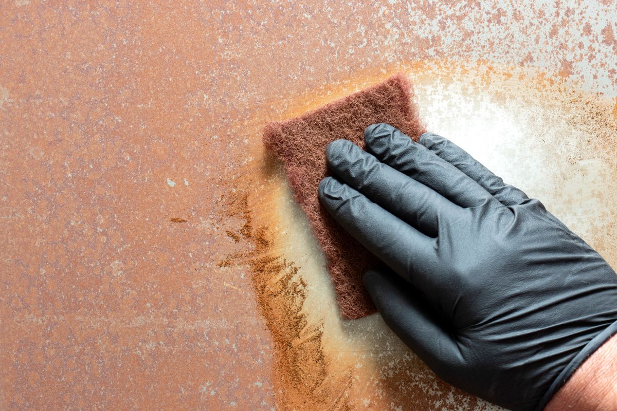 rust repair hand using corrosion product to remove rust