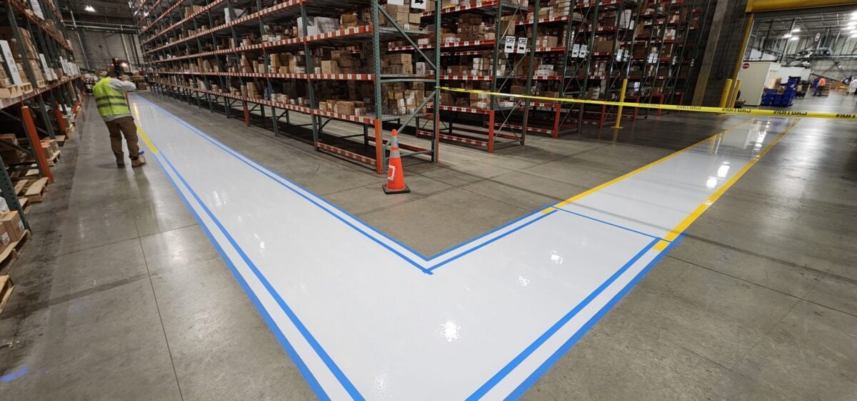 line striping machine floor inside manufacturing plants
