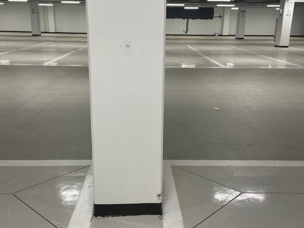 garage floor epoxy colors shiny grey floor white column