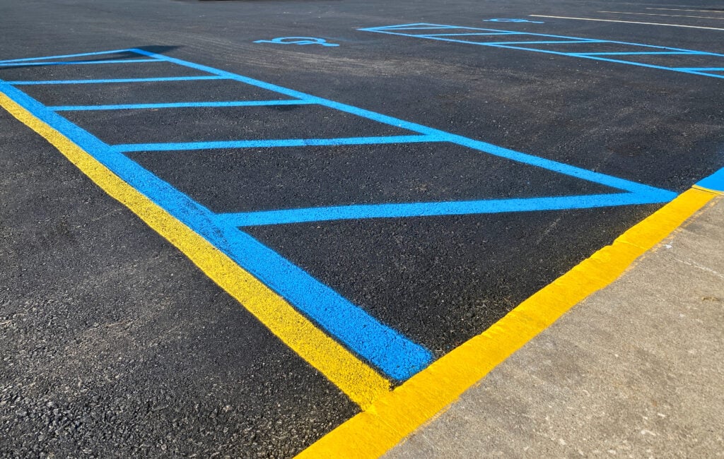 parking lot striping blue and yellow lines