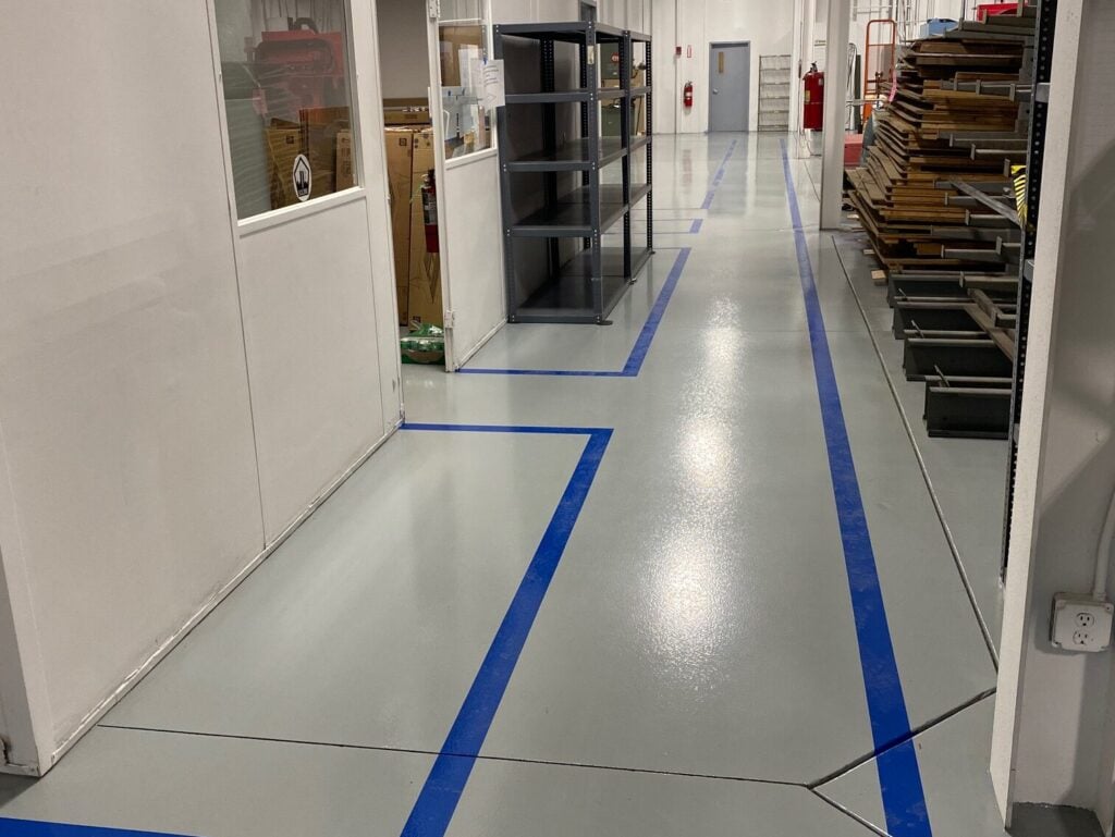 line striping machine blue lines inside facility