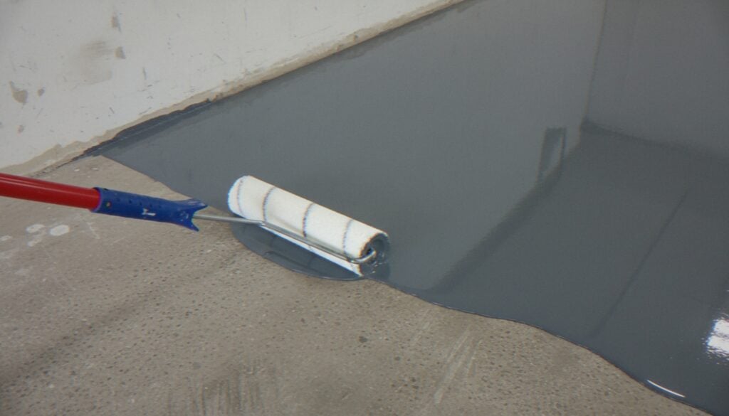 how to epoxy garage floor brush applying grey coating