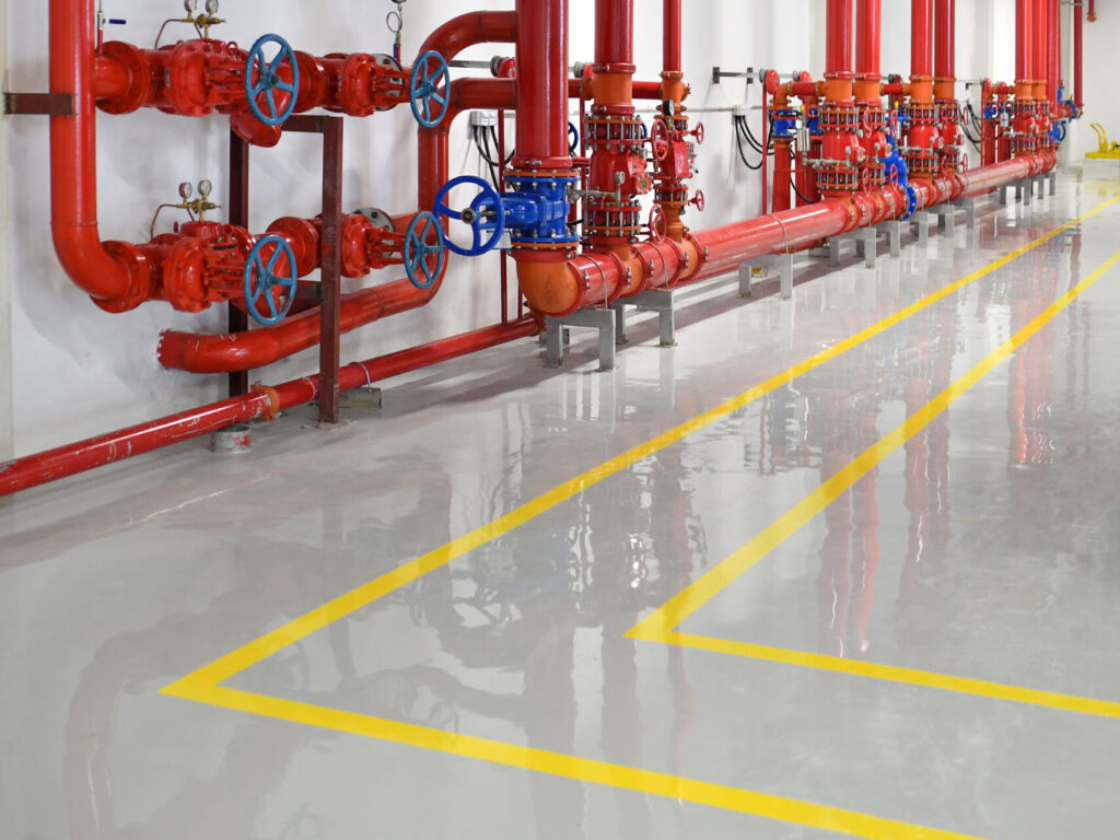 Industrial fire sprinkler valve station and emergency of alarm system to safety and security system in factory.