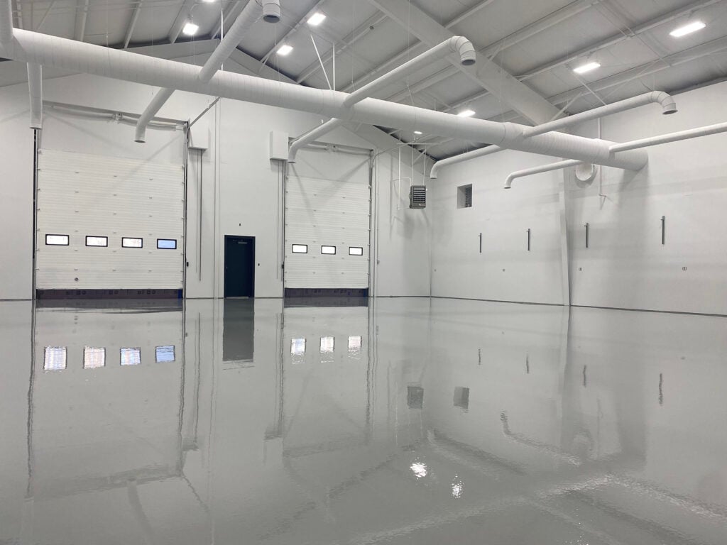 big white space floor with coating