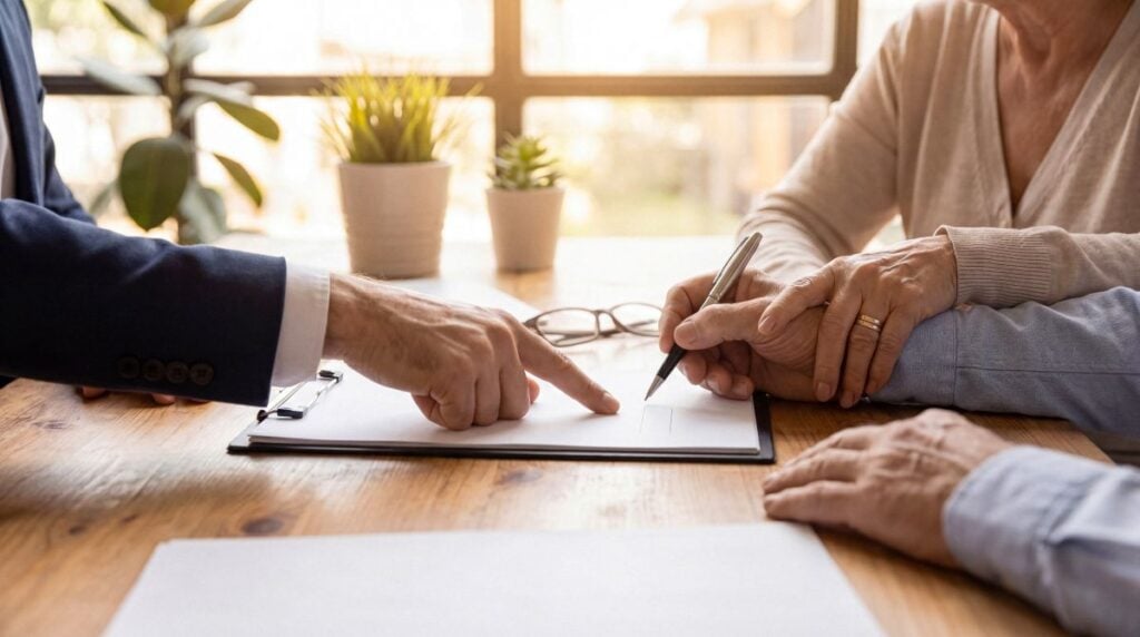 older people signing a contract