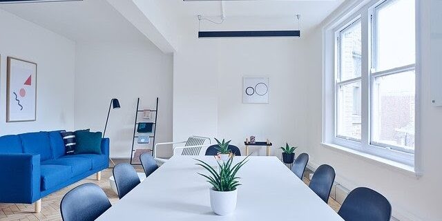 white painted office space with desk